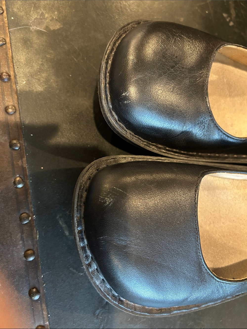 Alegria Black Leather Mary Jane Flats with Button Strap - Picture 2 of 5